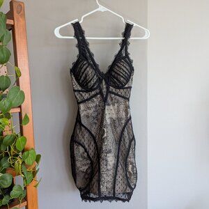bebe Lace bodycon lingerie-esque mini dress, black, XS
